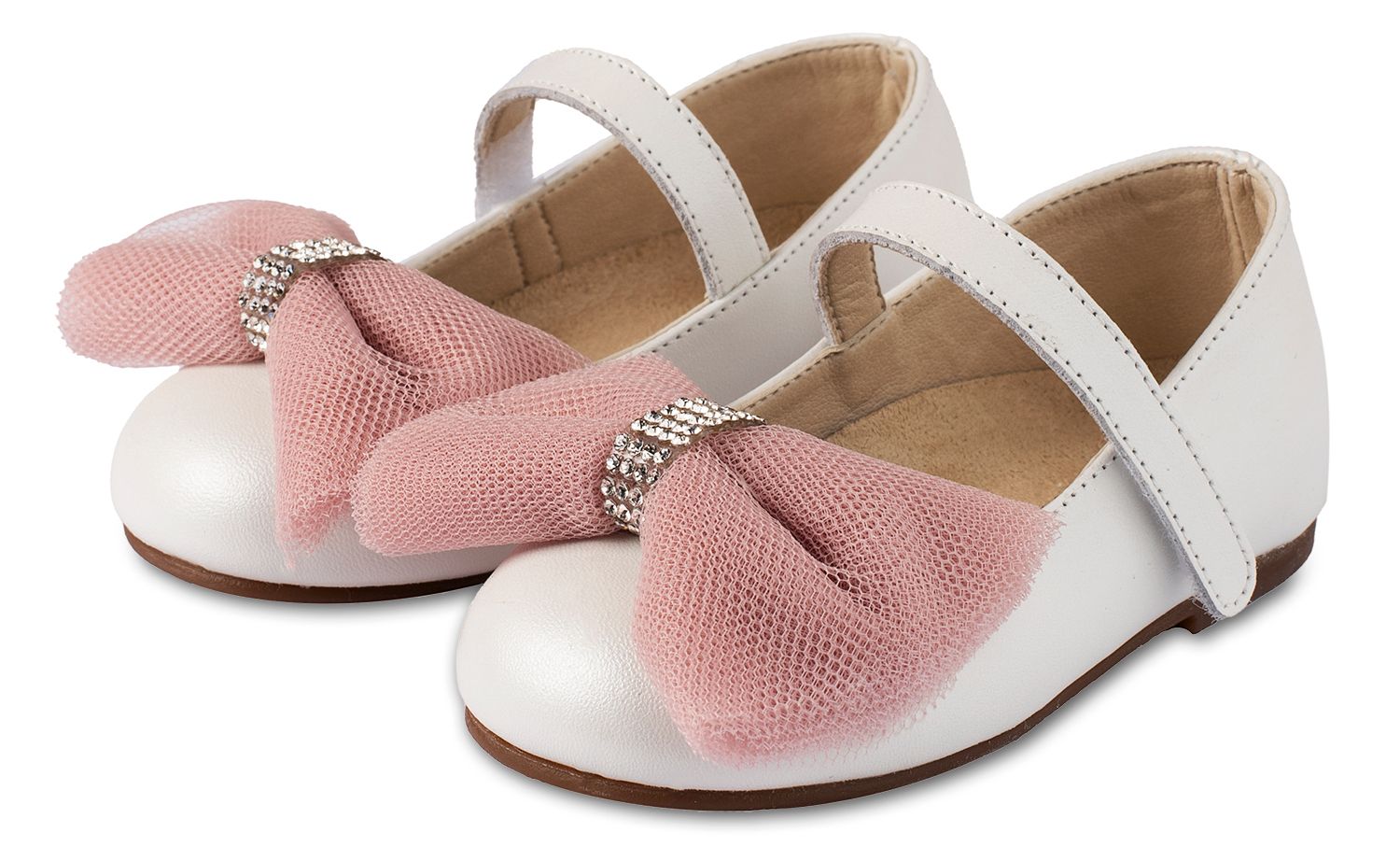 Δερμάτινο Γοβάκι με Τούλινο Φιόγκο BW4802Ροζ